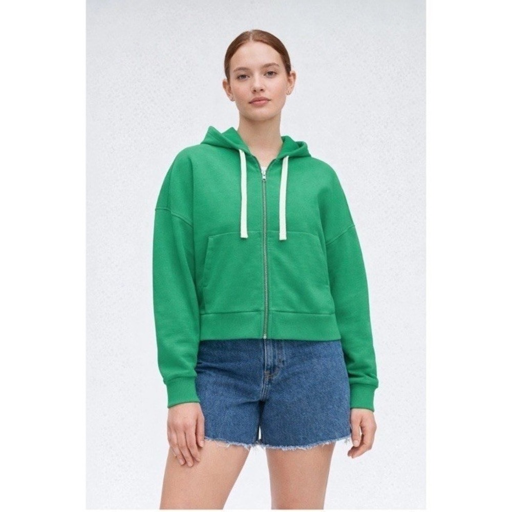 Everlane NWT Organic Cotton The Track Full Zip Hoodie Bright Jade Green Size‎ XS